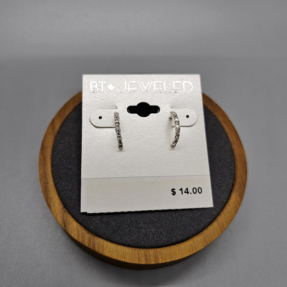 BT Silver Crystal Half Hoop Earrings